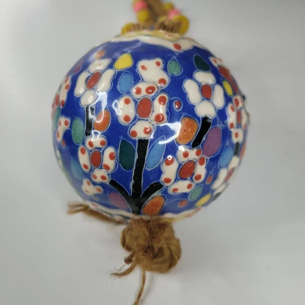 Macrame Twine Ceramic Ornament‎ Large Ball Beaded Christmas Spring Hanging Decor